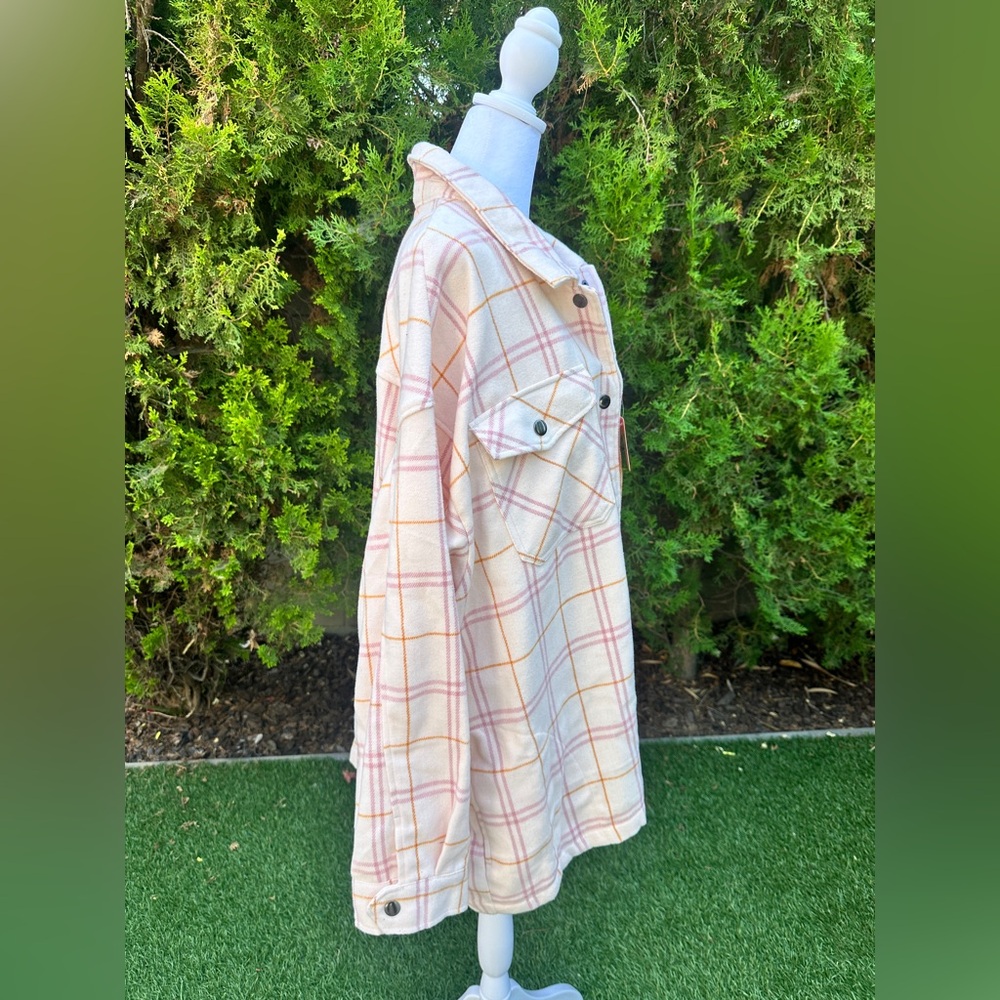 NWT HFX Pink Plaid Relaxed Fit Front Snap Cozy Shirt Jacket XXL - Picture 3 of 4